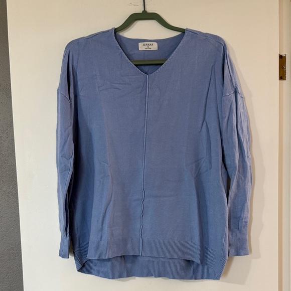 Zenana Sweaters - ZENANA Soft Blue V-Neck Pullover Sweater